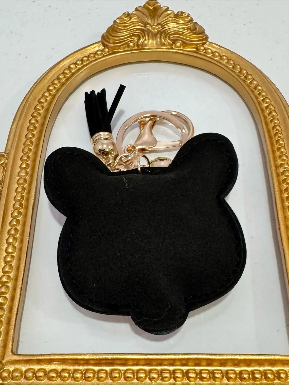 New White Crystal Leopard Face Keychain